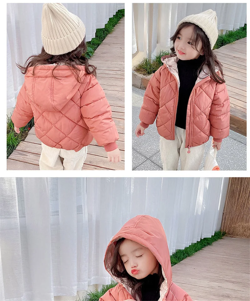 Winter Children Thick Down Jackets Autumn Boys Girls Fashion Padded Warm Outerwear Baby Hooded Clothes Kids Cotton Coats 3-8Y