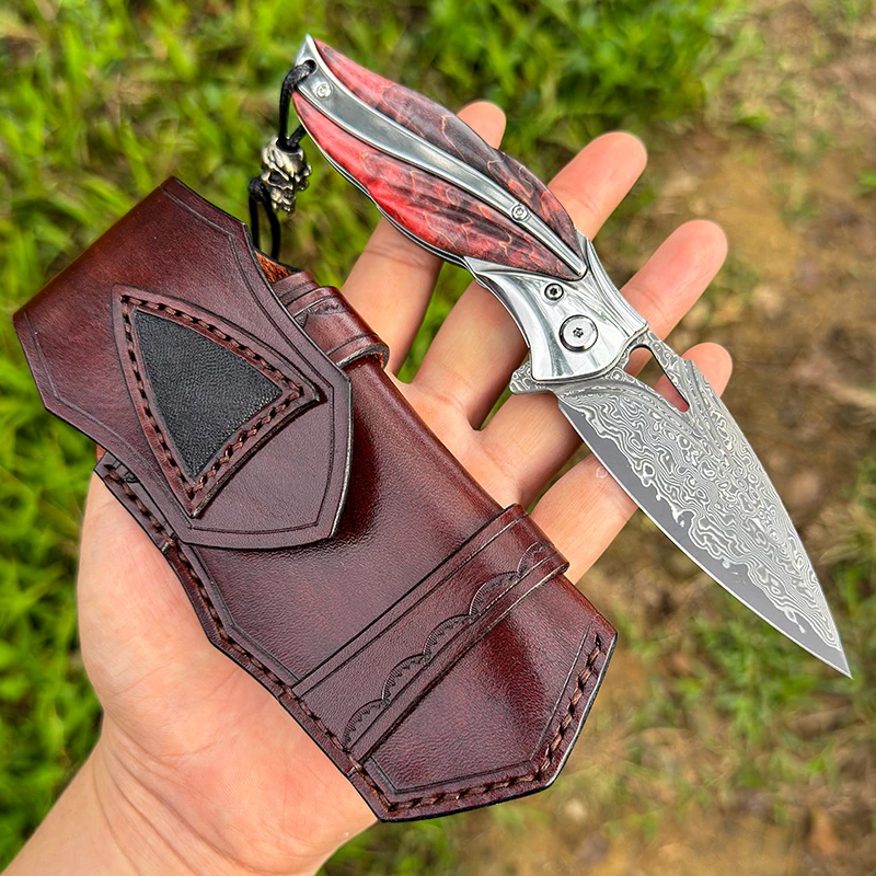 Puramente artesanal VG-10 aço damasco portátil faca afiada sobrevivência ao ar livre tático acampamento caça edc ferramenta de frutas faca dobrável