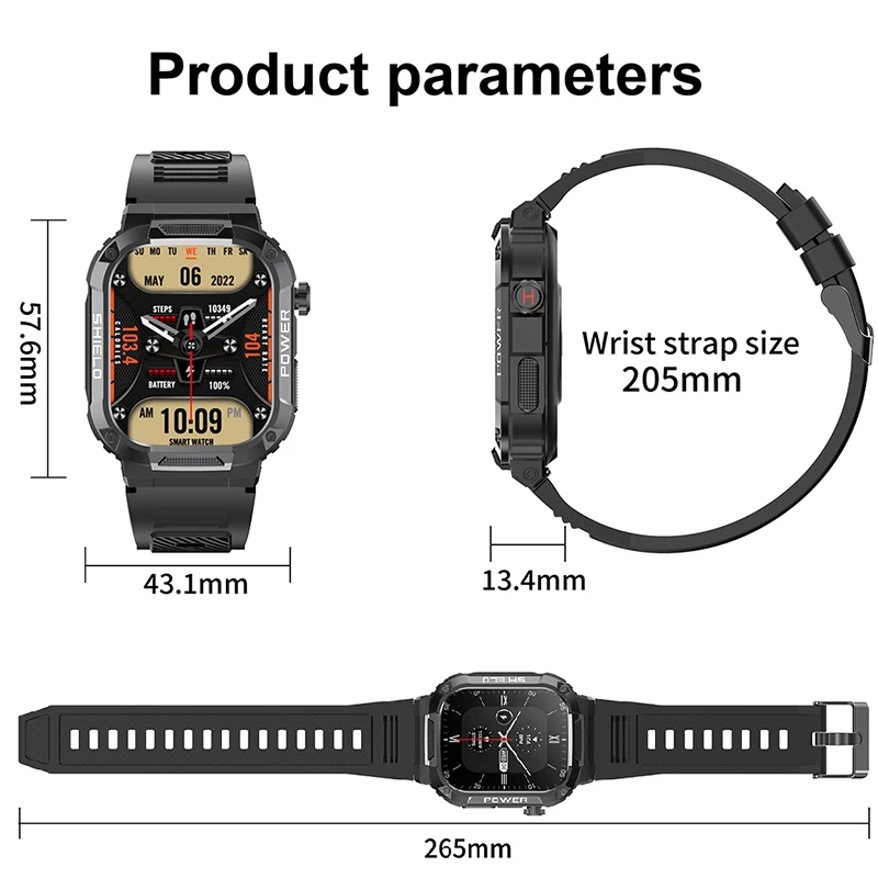 Military Outdoor GPS Sports Smart Watch Men 2.01 inch Heart Rate Blood Oxygen Bluetooth Call SmartWatches Men\'s For Android IOS