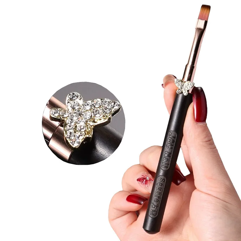 1/12 Uds hebilla de mariposa mango redondo de madera pincel para decoración de uñas línea de pintura delineador de pluma gradiente plano redondo herramientas de manicura francesa