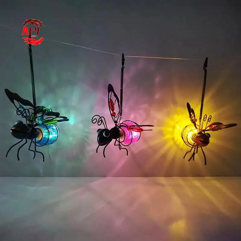 

AF90-Solar Iron Insect Statue With LED Fairy Light Outdoor Waterproof Hanging Tree Ornament For Fence Yard Art Decor