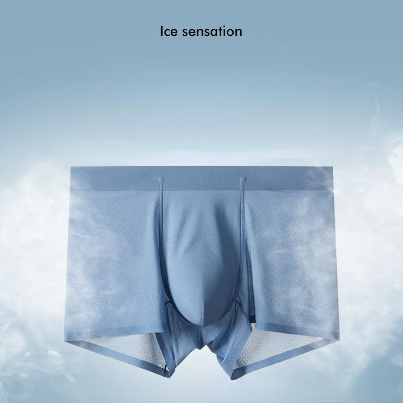 Summer Men\'s Ice Silk Underwear Seamless Breathable and Comfortable Ice Silk Boxer Briefs Quick-drying Mesh Thin Underwear Men