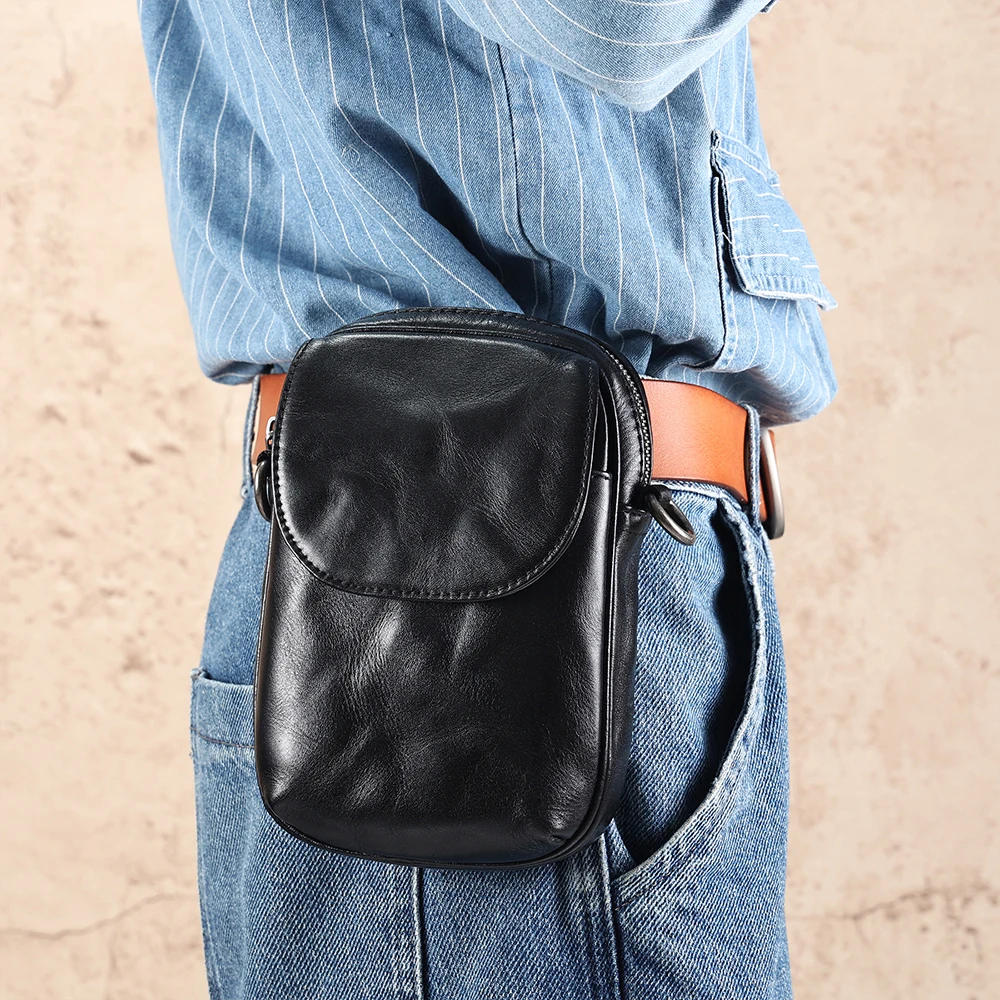 Bolso cruzado de cuero genuino para hombre, riñonera de doble uso, bolso de hombro de moda, bolso de ocio para teléfono móvil, nuevo