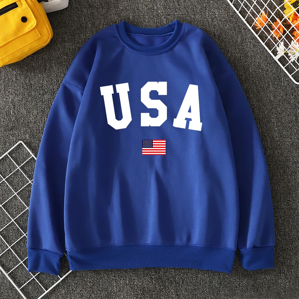 Usa American Flag Patriotic Print Print Mens Hoody Autumn O-Neck Sportswear Fashion Fleece Pullover Casual Loose Mens Sweatshirt