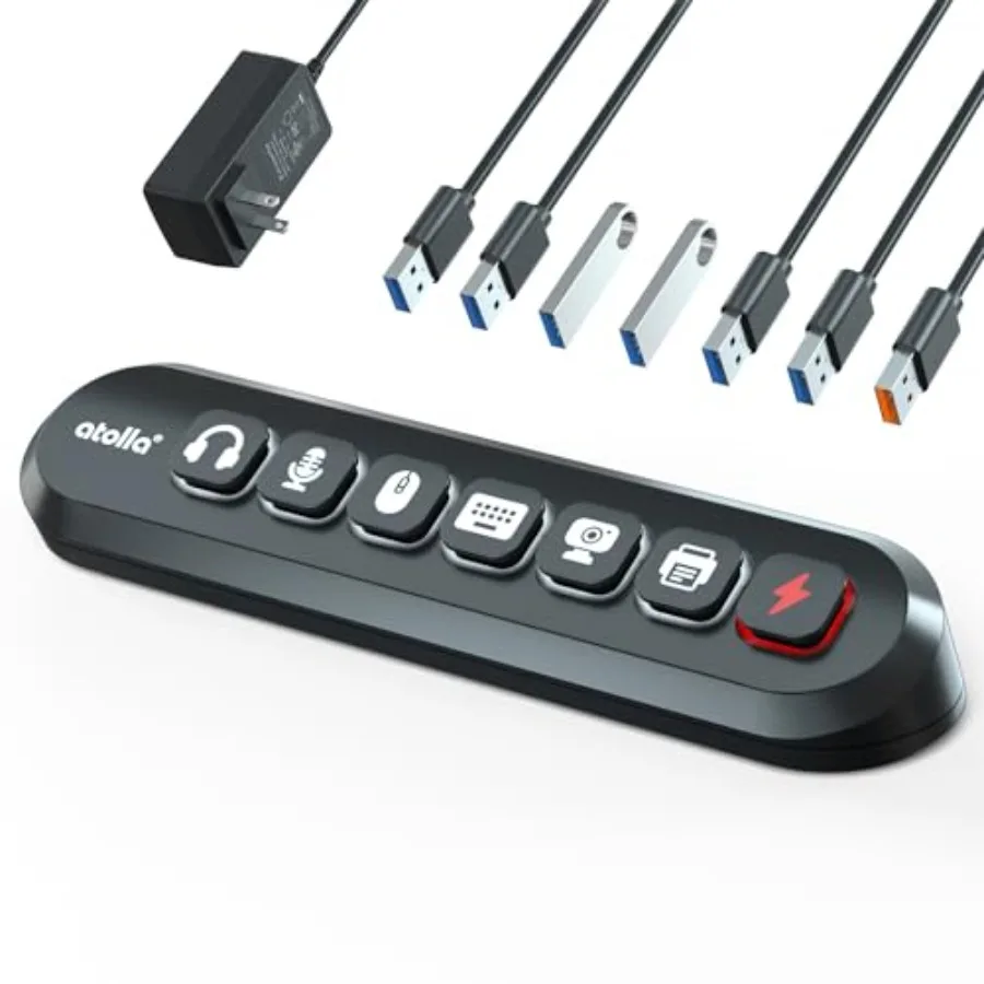 

7-портовый USB 3.0-хаб с 6 сверхскоростными портами для передачи данных и 1 портом для быстрой зарядки, USB-хаб с питанием и сменными подсвечиваемыми иконками