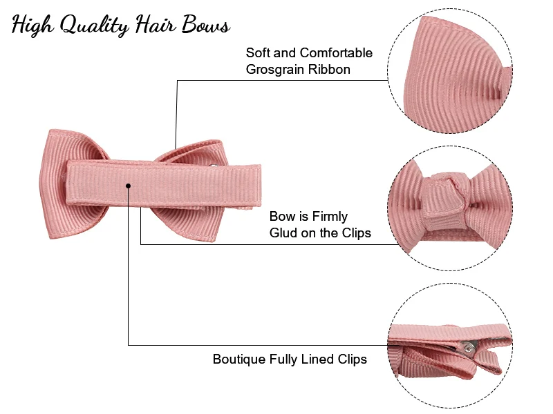 20Pcs 2inch Solid Ribbon Bowknot Hair Clips For Baby Girls Handmade Cute Bows Hairpin Barrettes Headwear Kids Hair Accessories