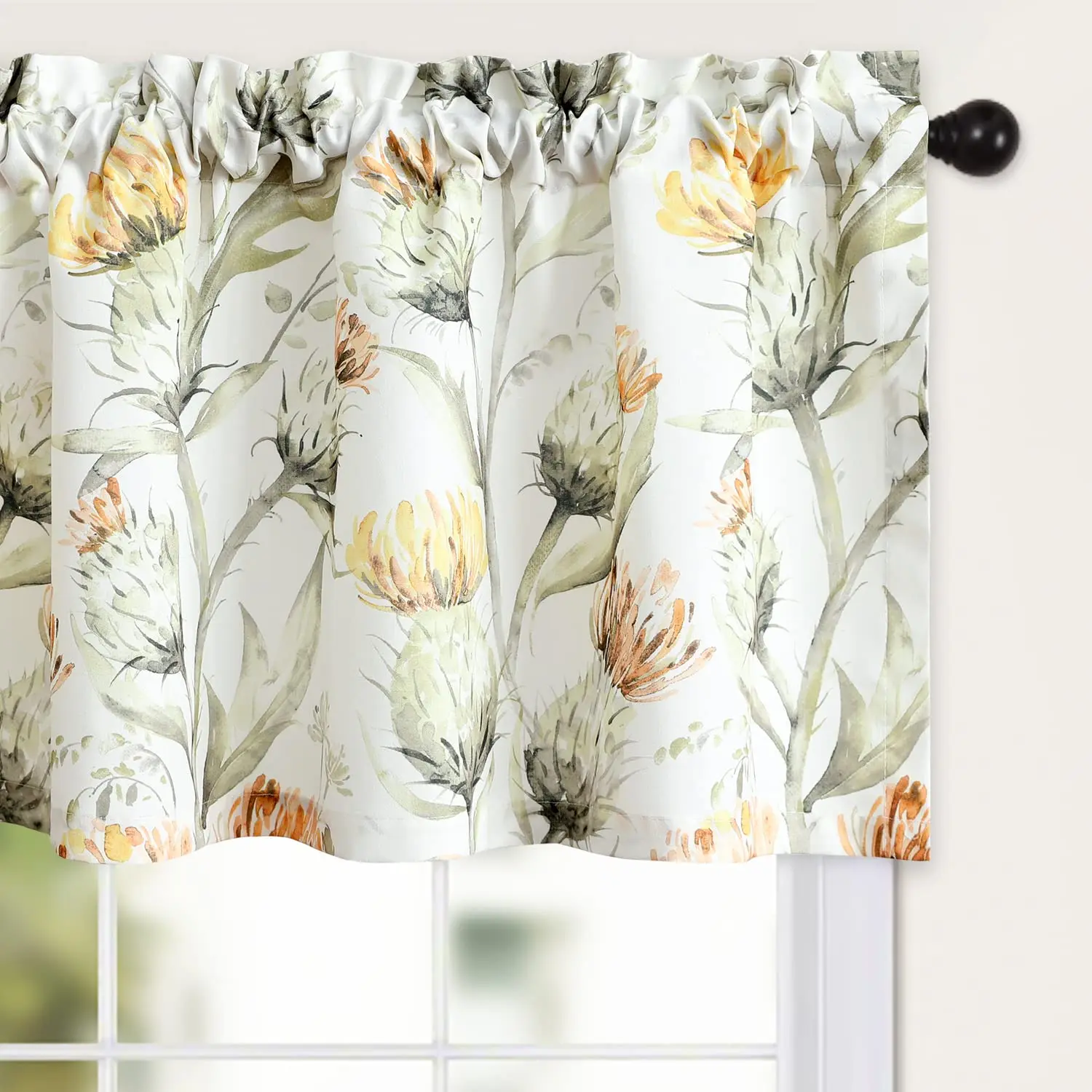 Floral Valance Curtains Rod Pocket Machine Washable Easy To Hang Decor Window Treatment For Kitchen Living Room Small Window