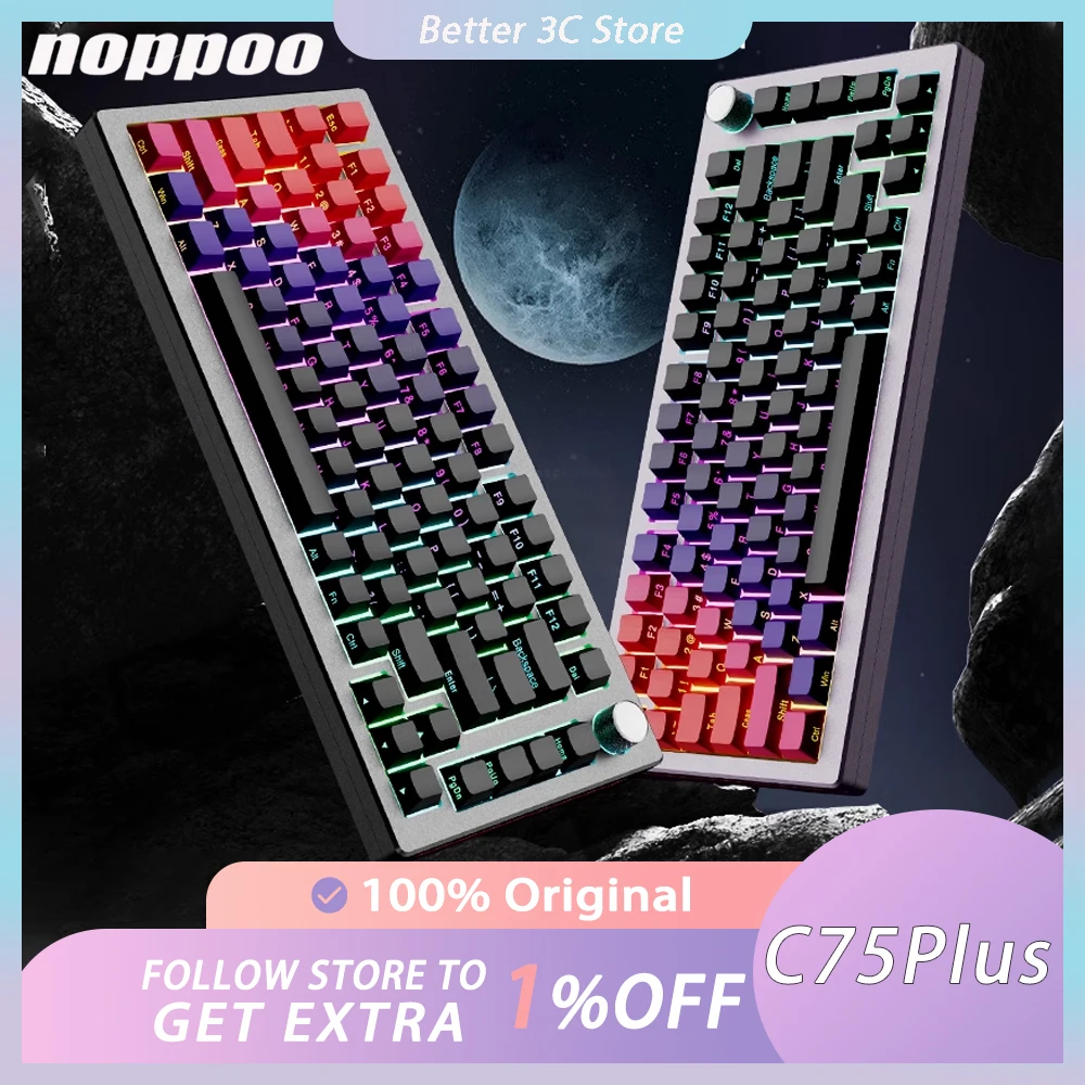 NOPPOO C75Plus Mechanical Keyboard Kit Aluminium Alloy Multifunctional Knob Three Mode Gaming Keyboard Hot Swap RGB Pc Gamer