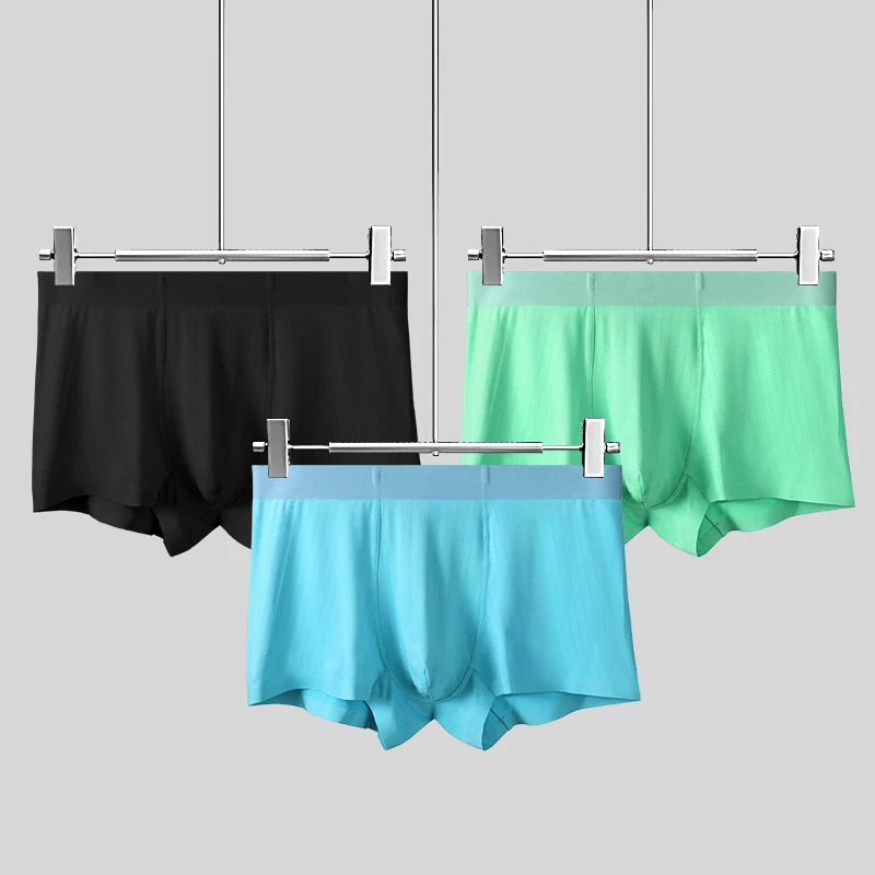3PCS of Men's Underwear, Men's Ice Silk Boxer Briefs, Summer Thin, Seamless, Comfortable and Breathable Shorts, Personalized T