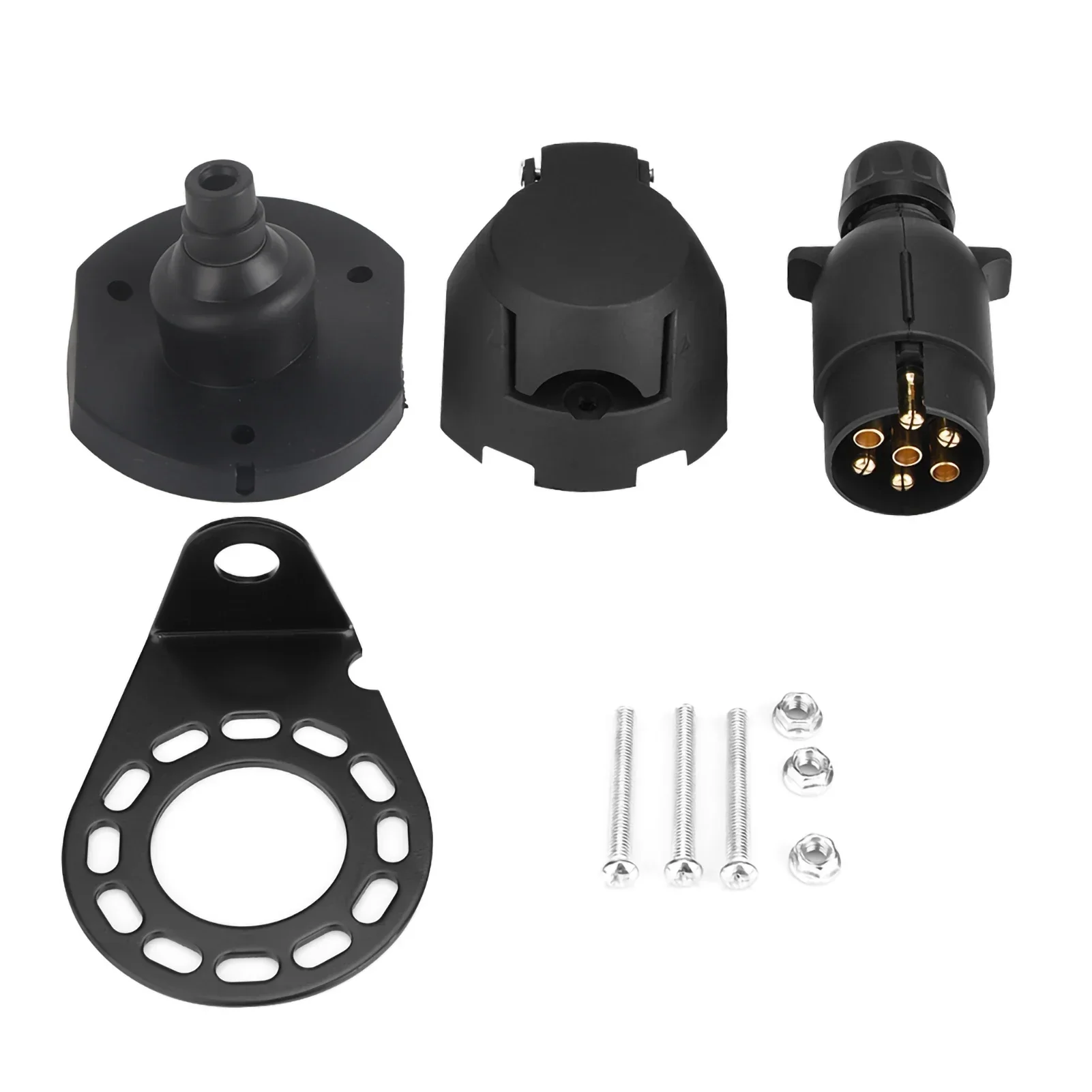 

7 Pin Trailer Plug and Socket Kit, European 12N Standard Connector, with Mounting Bracket, for Caravan RV Towing Lighting System