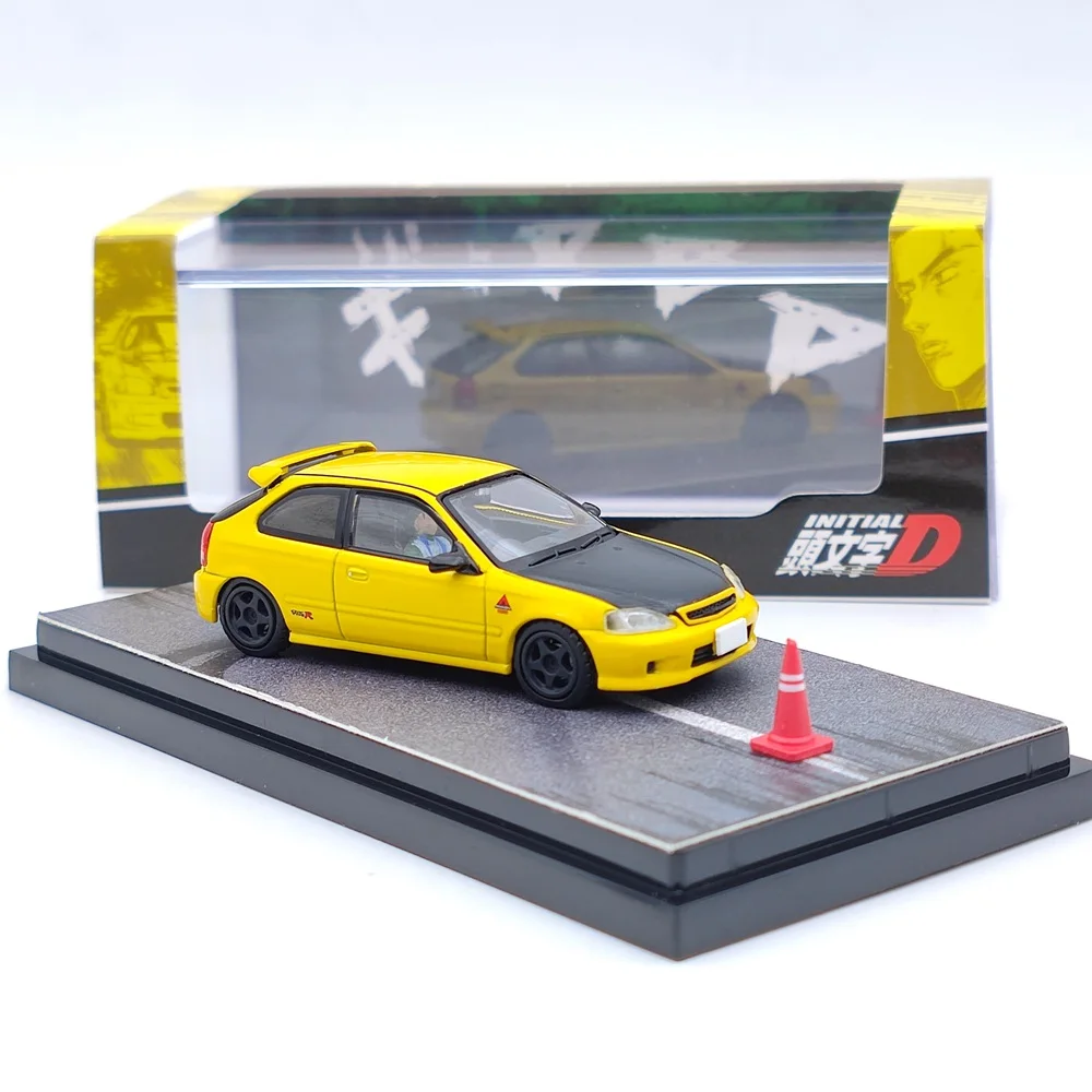 Hobby Japón 1/64 para Civic TYPE R (EK9) con modelo de pantalla de motor blanco y amarillo juguetes fundidos a presión regalos de colección de coches