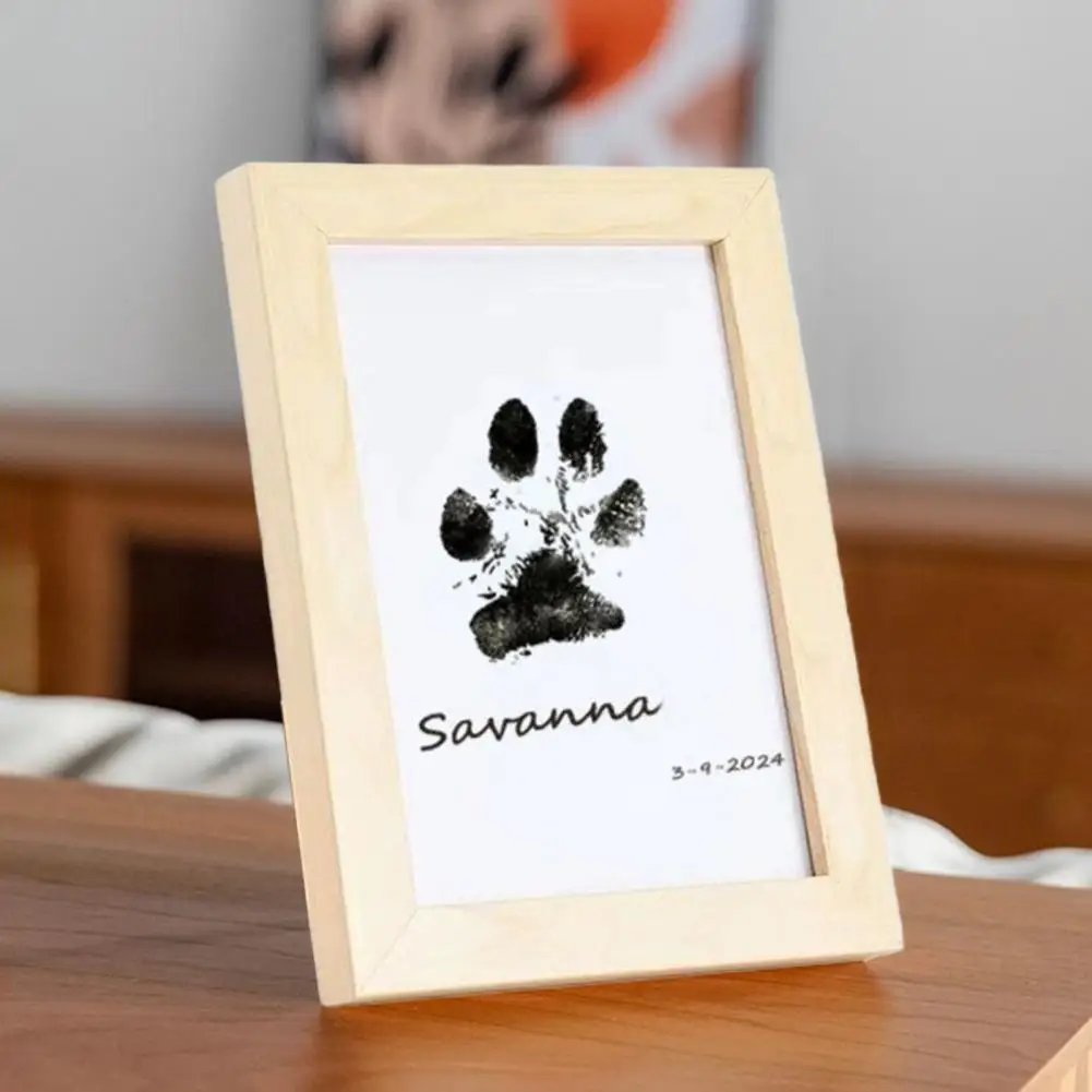 1 Set Pet Paw Printing Kit with Wooden Photo Frame DIY Dog Cat Paw Print Impression Puppy Kitten Pawprint Memorial Picture Frame