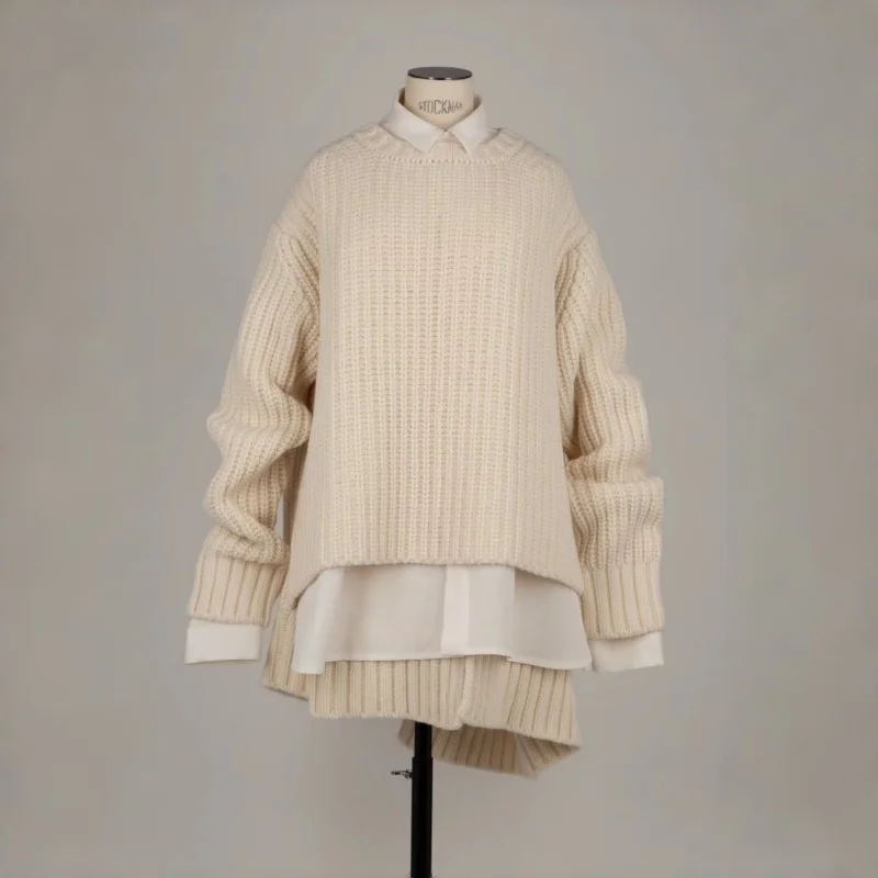 

FOG SACAI 25, ранняя осень, цветной длинный светящийся свободный повседневный свитер, теплый теплый топ из смеси хлопка