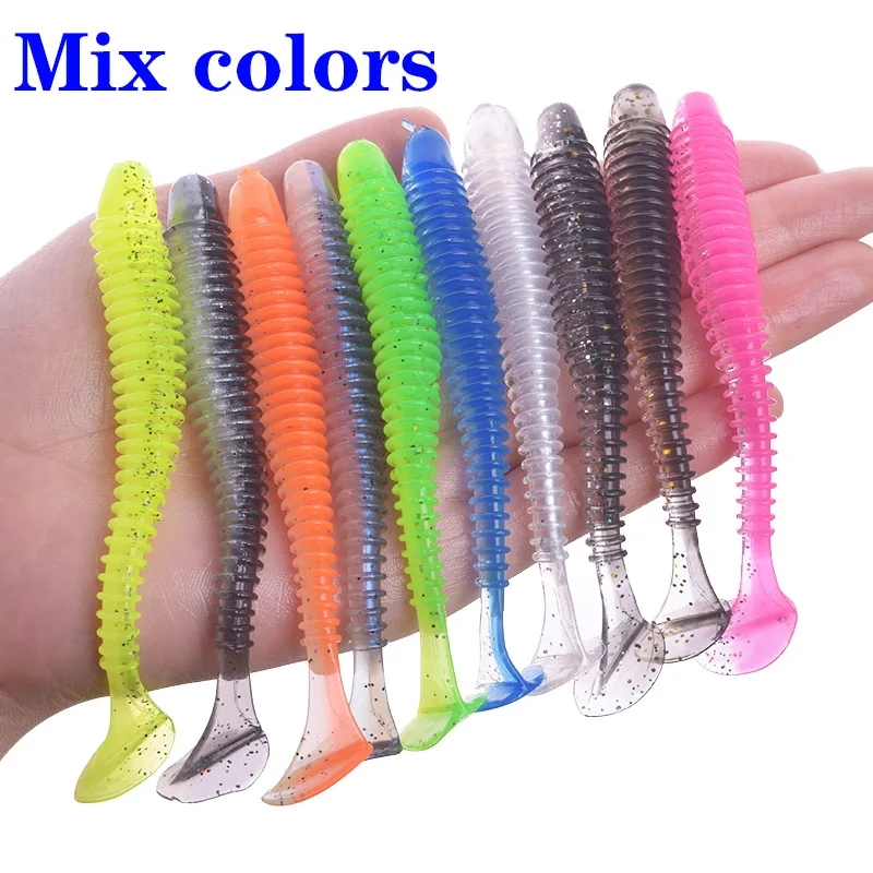 Fishing Worm Soft Lures Jig Wobblers 5cm 7cm 9cm Easy Shiner For Carp Bass Artificial Double Colors Silicone Swimbait