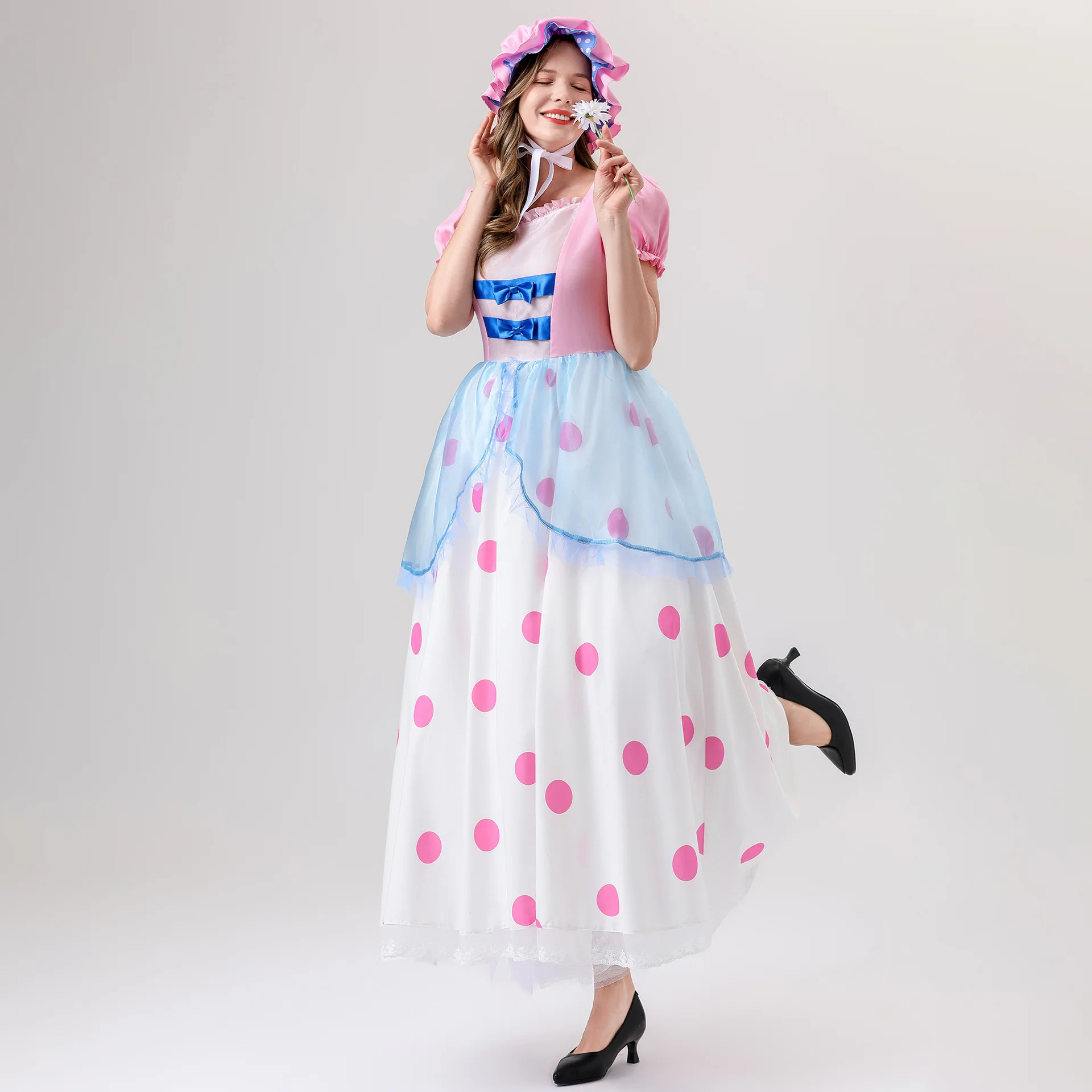 Halloween Costume Women's Dress Pink Polka Dot Puffy Dress Cosplay Costume Performance Outfit Cosplay Carnival  Dress