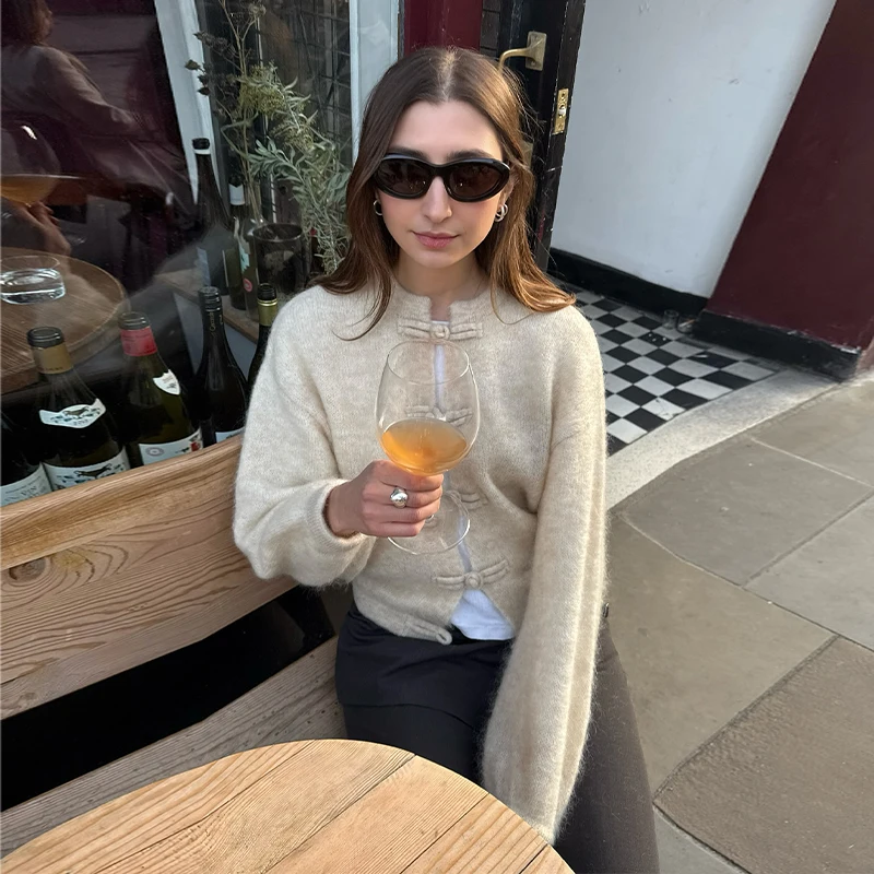 Elegant Knit Grey Women Cardigan Fashion Long Sleeve Button O-neck Female Knitwear 2026 Autumn Winter Fashion Lady Sweater 20 S37cfb6574be74cebae6aede0d7d36478s