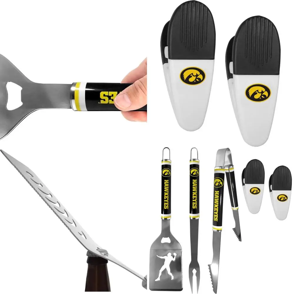 

Iowa Hawkeyes 3-Piece Steel BBQ Tool Set with Chip Clips, Team Color, Universal Size