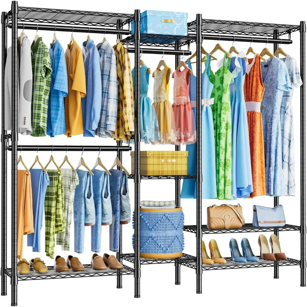 

Clothes Rack Heavy Duty Clothing Rack With 8 Shelves 4 Hang Rods Wardrobe Wardrobe Bedroom Furniture Load 970LBS Home Hanger