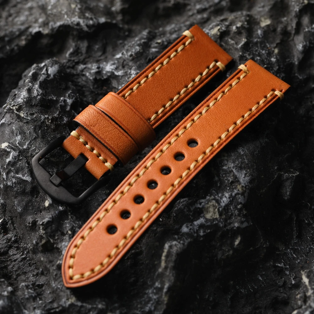 Handmade First Layer Cowhide Leather Strap 20 21 22 23 24 26MM Vintage Soft Leather Strap Suitable For Military Watch Mountain