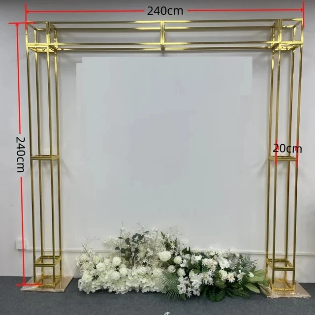 

Gold-Plated Tridimensional Shelf Iron Geometric Square Screen, Wedding Backdrop Frame, Event Road Guide, Flower Stand, Party Pro