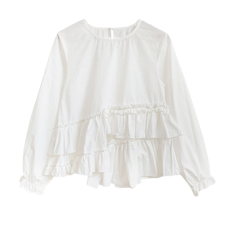 

Imakokoni Japanese shirt 2026 Spring Art floral pure cotton lace irregular design pullover top 244925