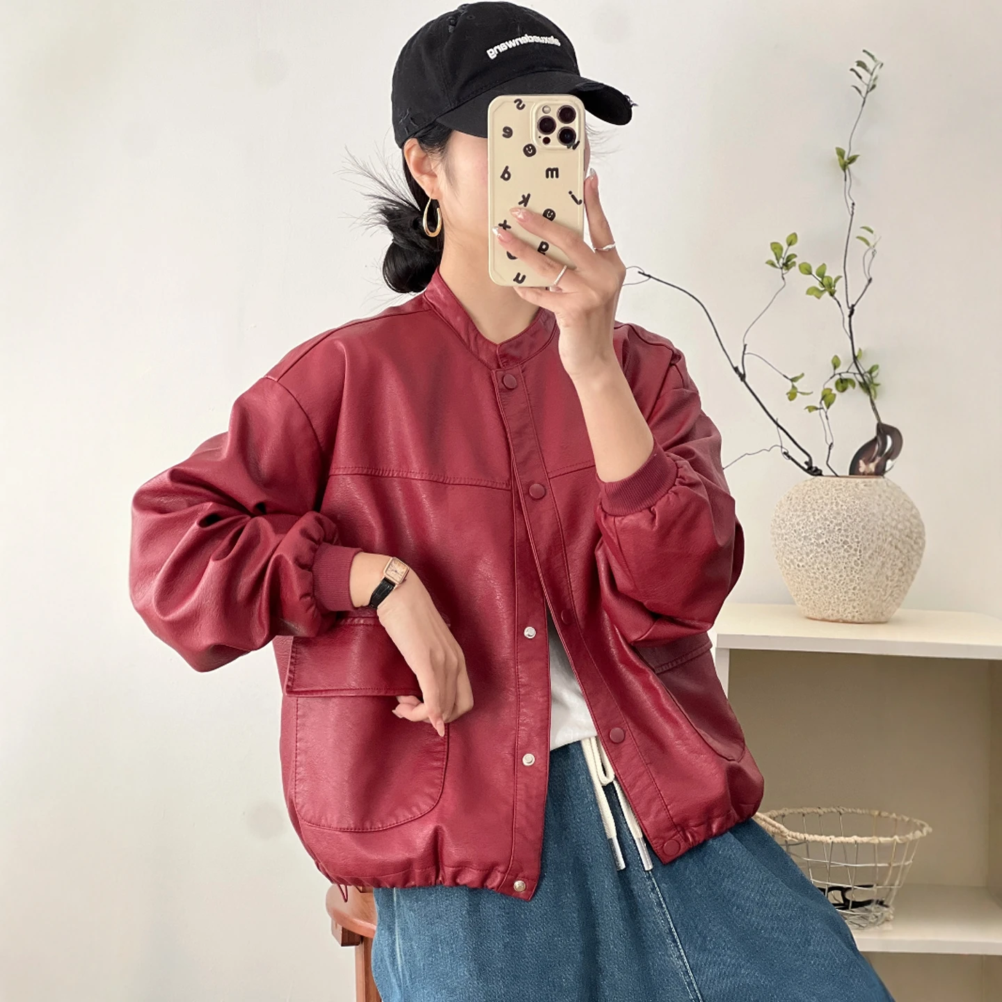 Casual Chic lub Skórzana Kurtka Damska Luźny Krój Baseballowy Płaszcz ze Skóry PU Wiosna Jesień Nowość Mały Rozmiar Przyjazny