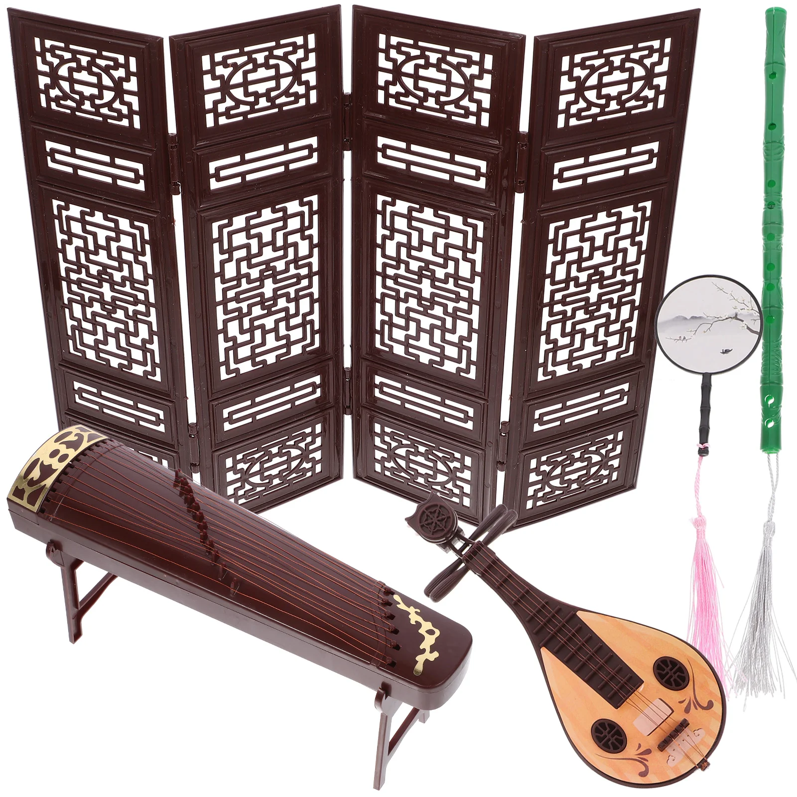 Chinese Dollhouse Musical Instrument Miniature Screen Room Dividers Mini Hand Fan Pipa Guzheng Model Dollhouse Mini Music