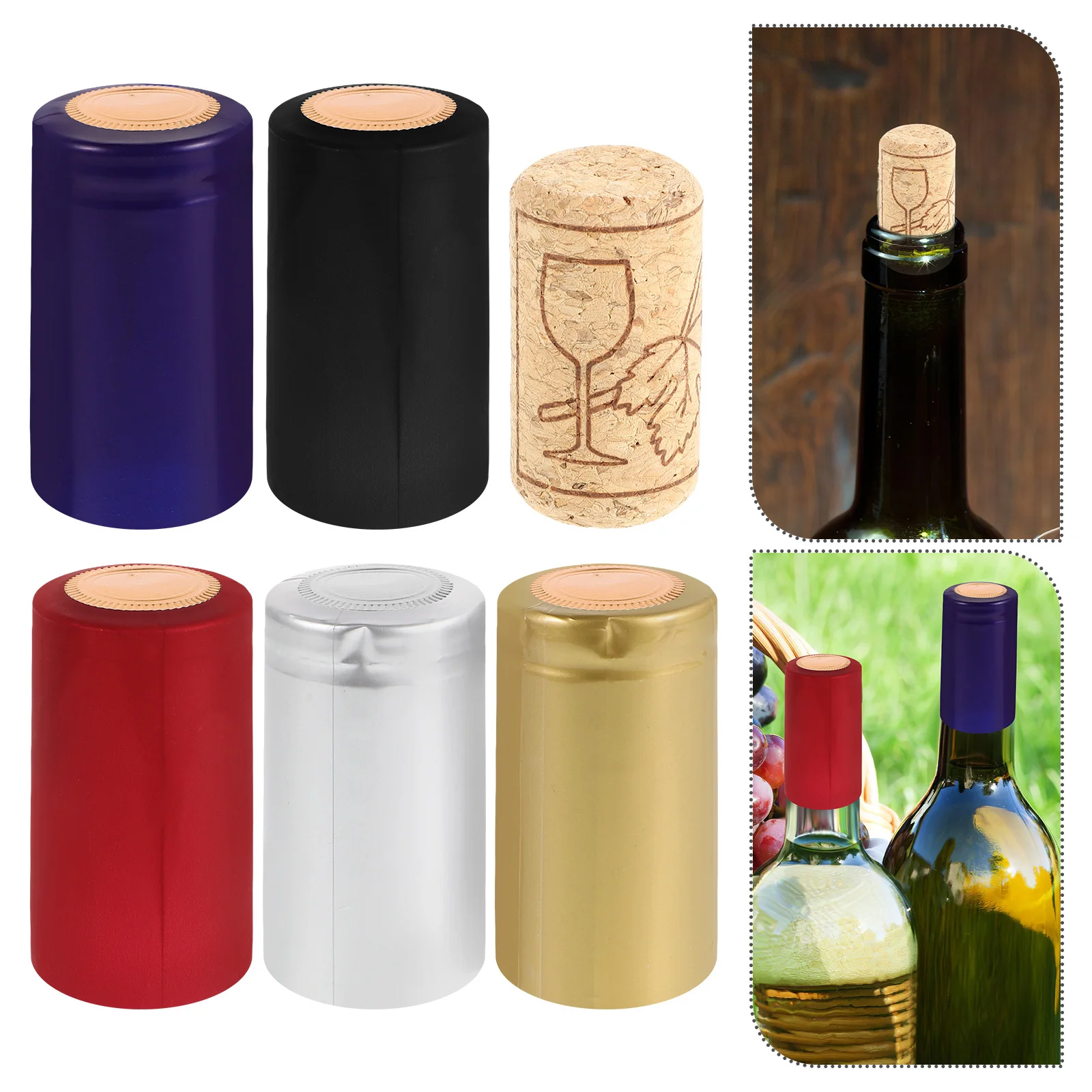 

130Pcs Wine Bottle Heat Shrink Covers Corks PVC Film Sleeve Seals Whiskey Beverage Caps Wine Bottle Top Covers
