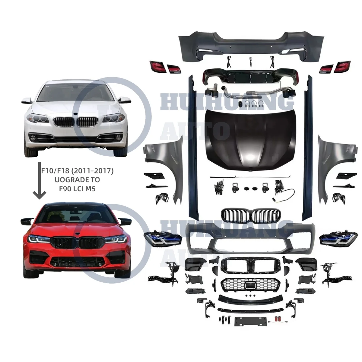 

For BMW 5 Series F10 2011-2017 Modified to G30 LCI M5 2022 Perfect Fitment Bumpers Bodykit Body Kit