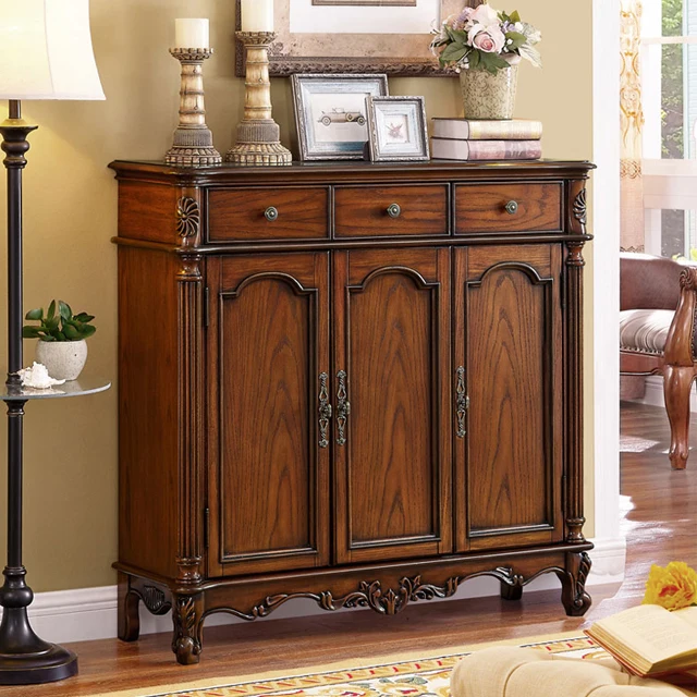 Solid Wood Shoe Cabinet, Large Capacity European Retro Shoe Rack, American Style Storage Cabinet, Living Room Furniture