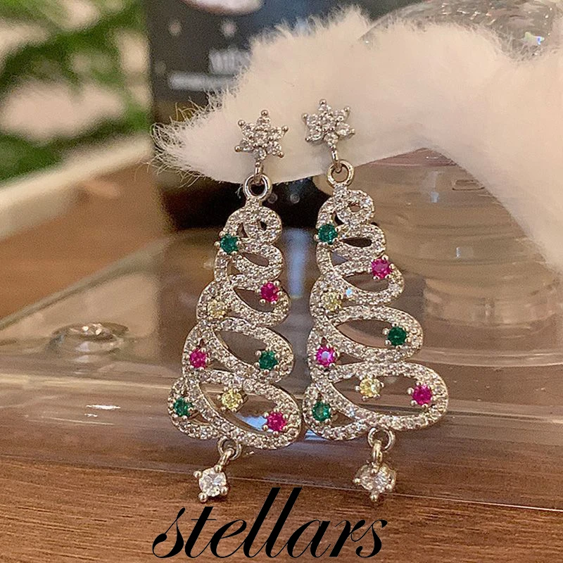 

Hot-selling Colorful Zircon Micro-paved Christmas Tree Stud Earrings for Women Delicate and Girlish Christmas Gift