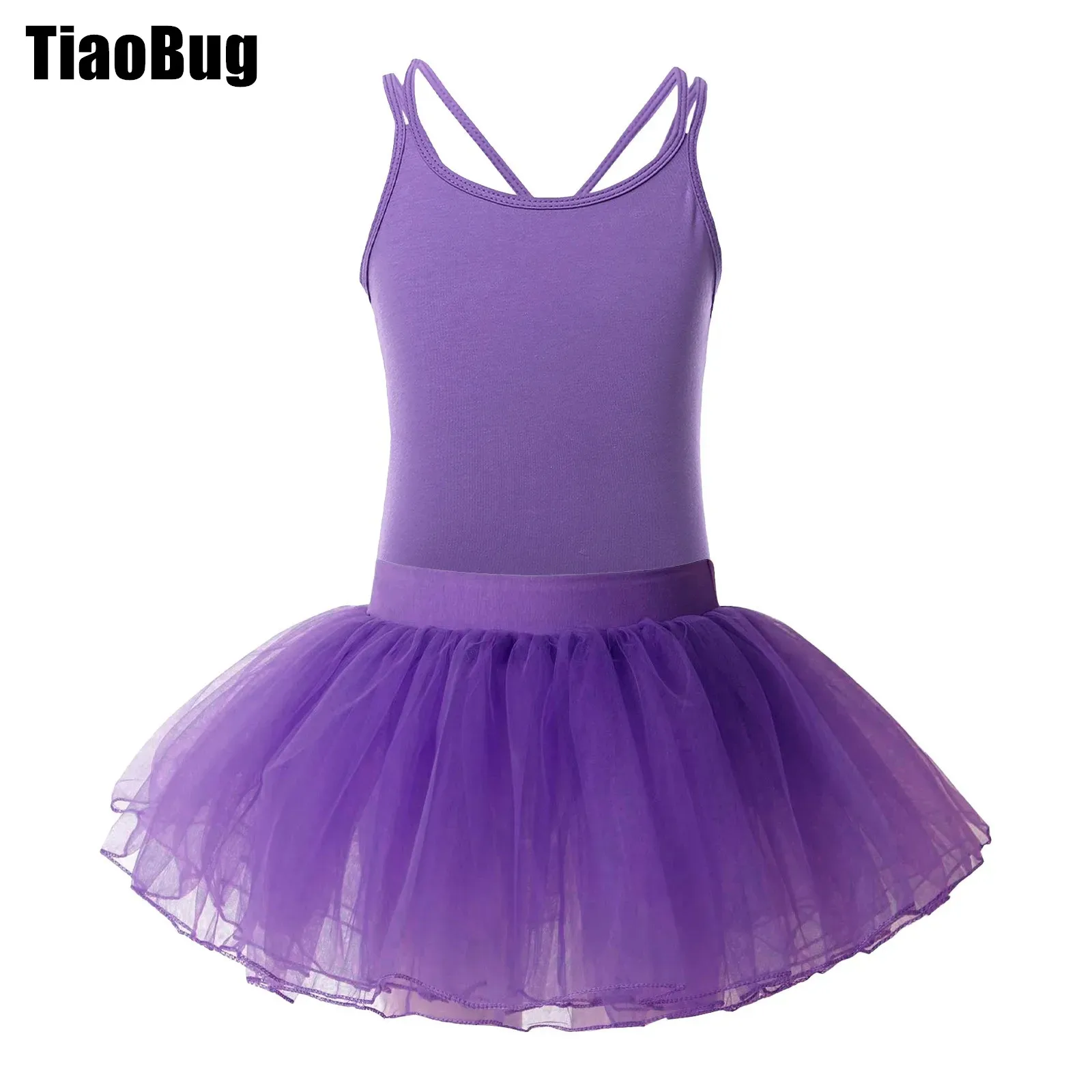 

Kids Girls Ballet Leotard Costumes Sleeveless Crisscross Strappy Leotard+Tulle Tutu Skirts for Gymnastics Performance Dancewear