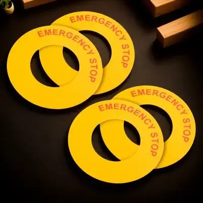 4pcs Bright Emergency Stop Sign Labels Pp Stickers For Machinery Switch Buttons Adhesive Warning Decals Factory Home