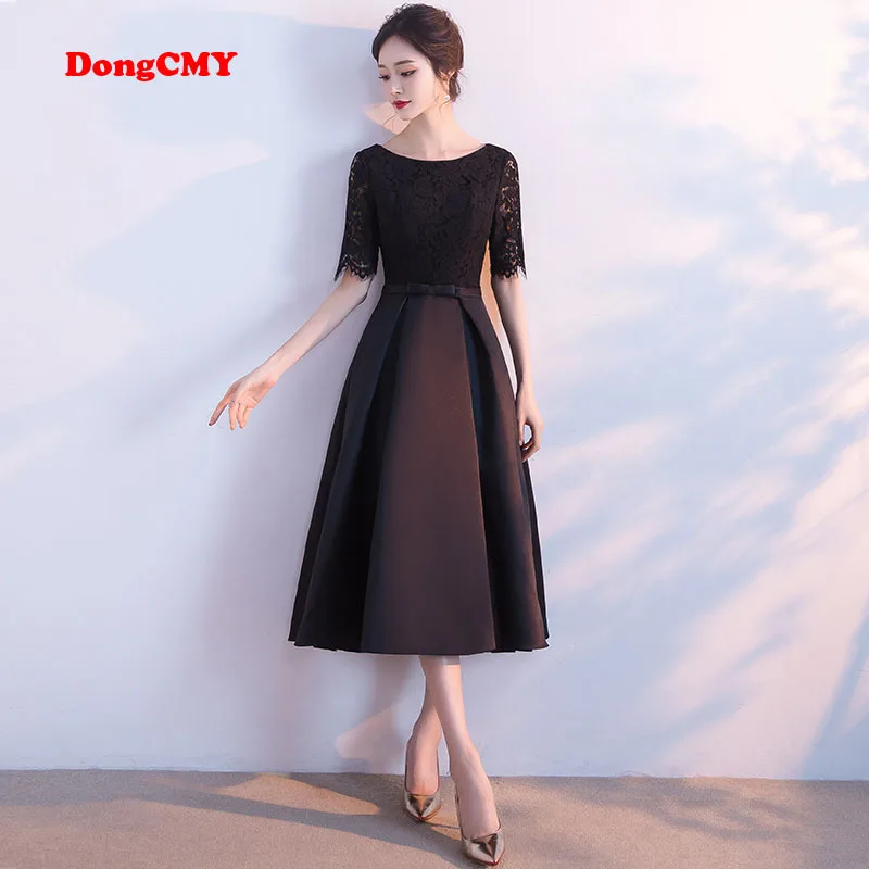 

DongCMY WT0130 Party Formal Short Evening Dress New 2025 black color Lace Ankle-Length Prom Women Dresses