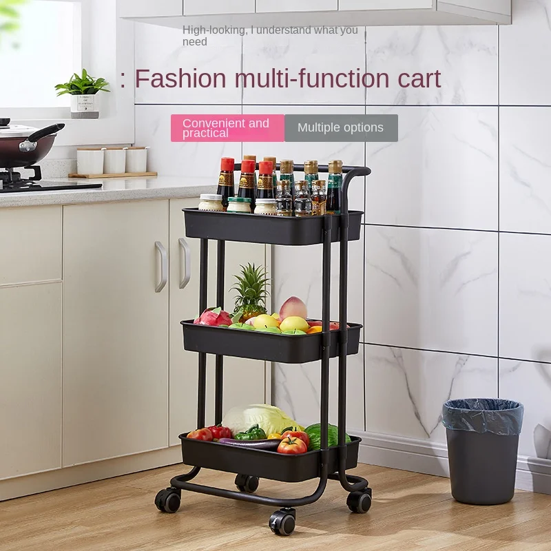 Household kitchen movable small cart storage rack baby supplies bedroom iron storage rack living room snack rack