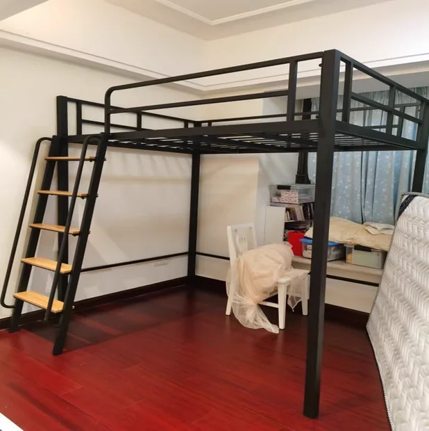 Bed, table, space saving, elevated bed, small unit iron double bed, iron frame bed with upper and lower bunks