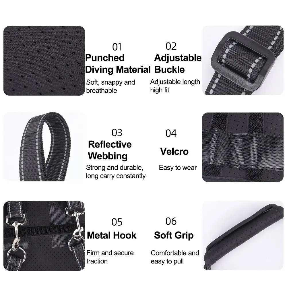 Pernas suporte de quadril para cães, arnês preto com alça resistente, suporte traseiro para pernas, ajustável, respirável, ferramenta de assistência para animais de estimação