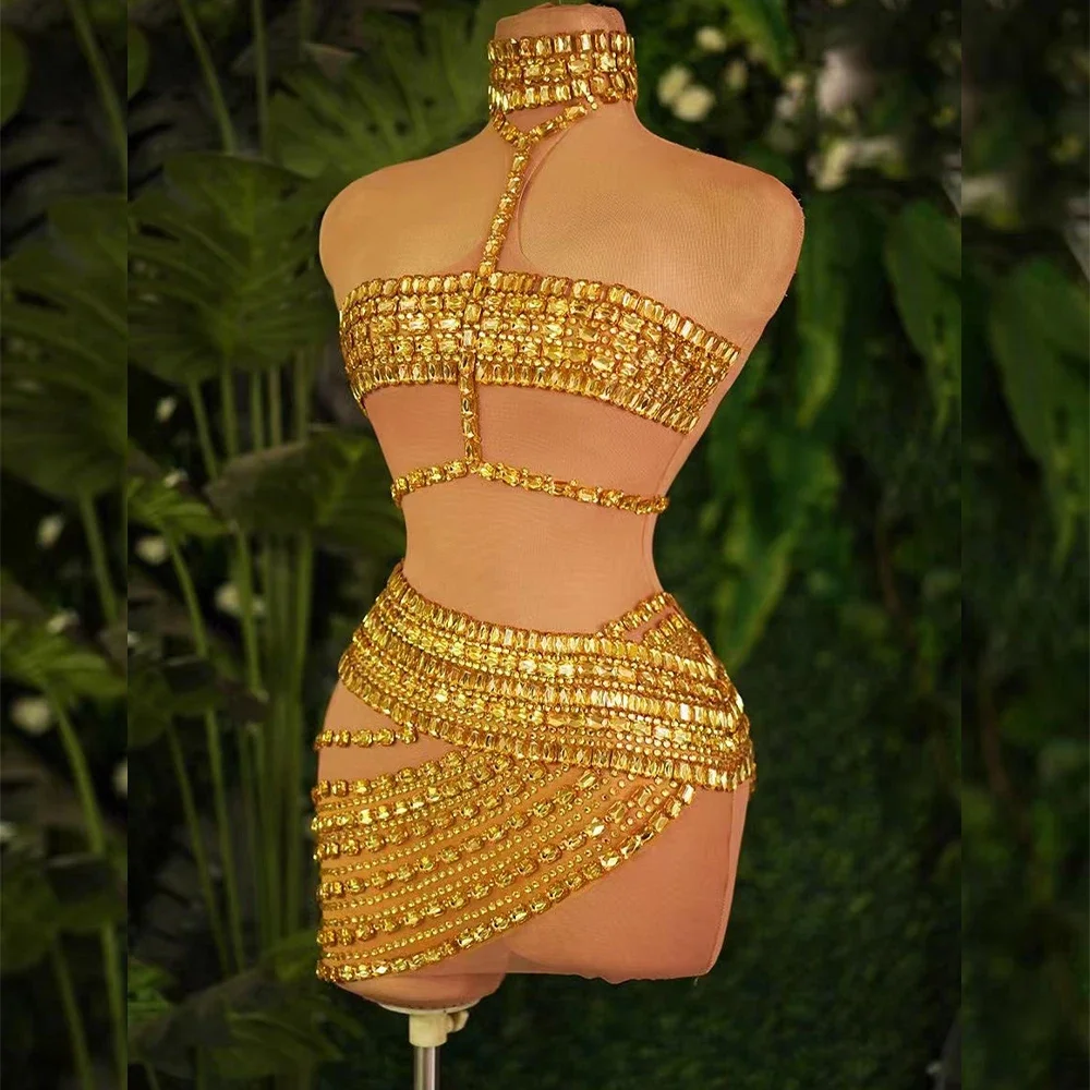 

Женское сексуальное короткое сетчатое платье с золотыми блестящими стразами, платье для выпускного вечера, платье для дня рождения, платье для фотосессии