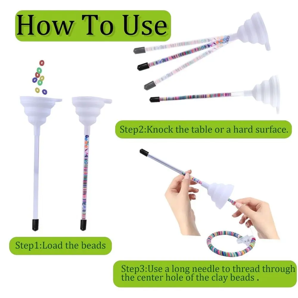 DIY Craft Funnel Beading Tools Kit HeadBands Replace Clay Bead Spinner Beading Funnel Loose Beads with Beading Needle