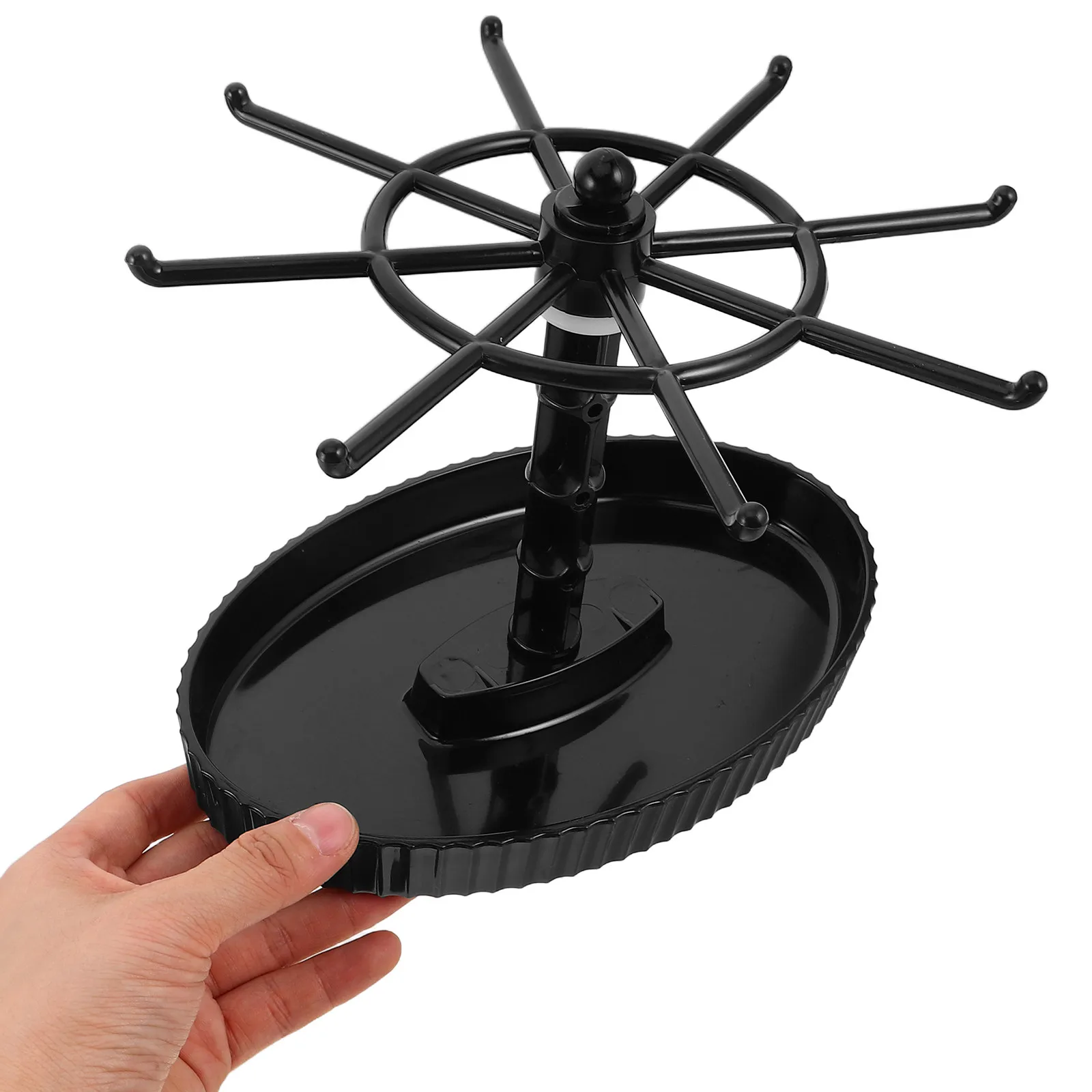 

Rotating Jewelry Display Stand with Hooks Metal Desktop Organizer for Necklaces Bracelets Earrings Key Rings White Countertop