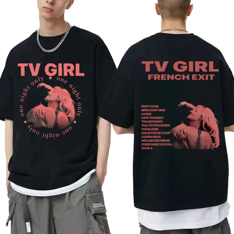 

Cults TV Girl French Exit Double Sided Printed T-shirts Men Women Fashion Loose Tshirt Unisex Oversized Hip Hop Black T Shirt