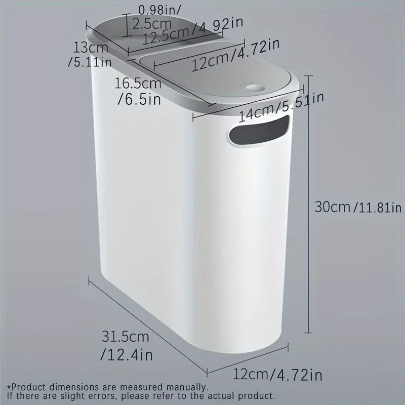 10L Bathroom Trash Can, Household Creative Gap Waste Bin, Press Type Garbage Can with Lid, Simple Paper Basket Kitchen Trash Can