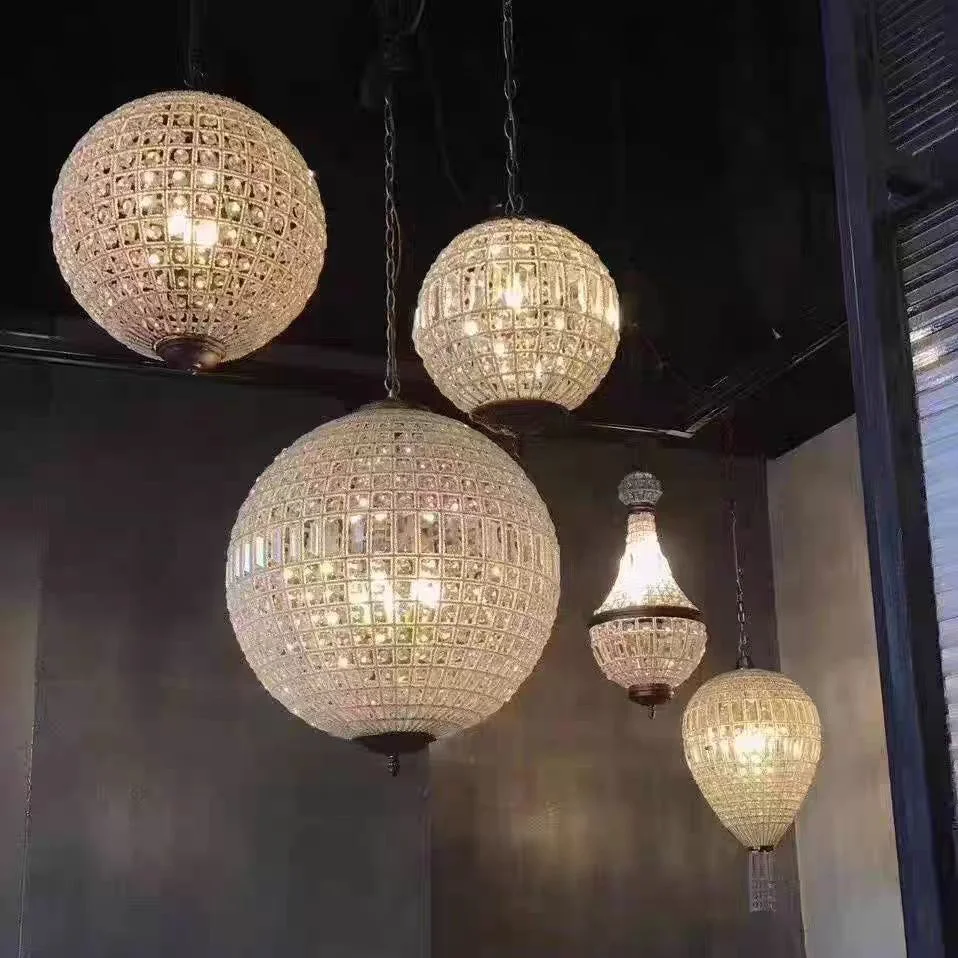 Luxury Golden Crystal Chandeliers Europe Retro Long Pendant Light American Vintage Living Room Hotel Hall Dining Room Lamps