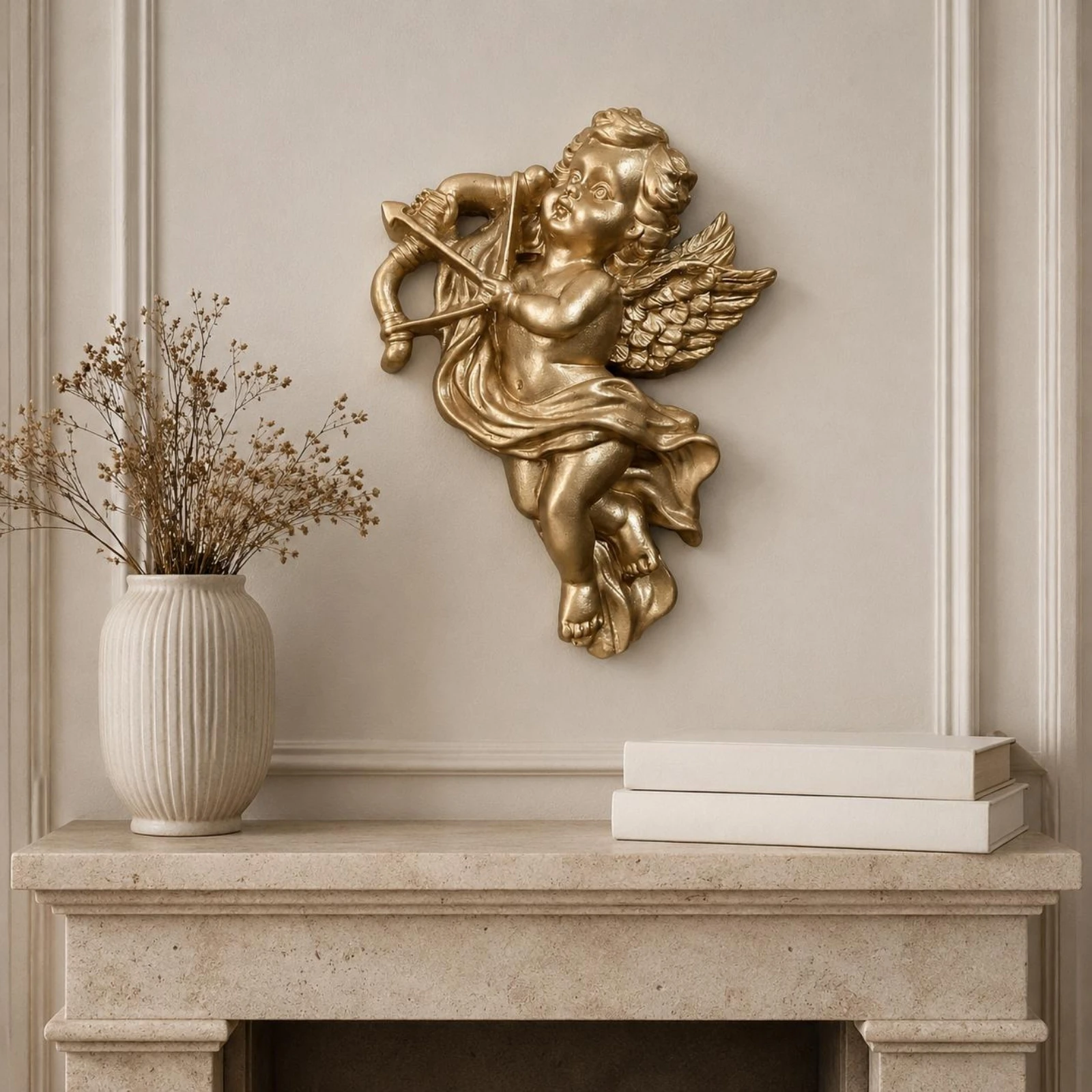 Cherub Wall Ornament Resin Gold Angel Ornament Room Decoration Sculpted Hanging
