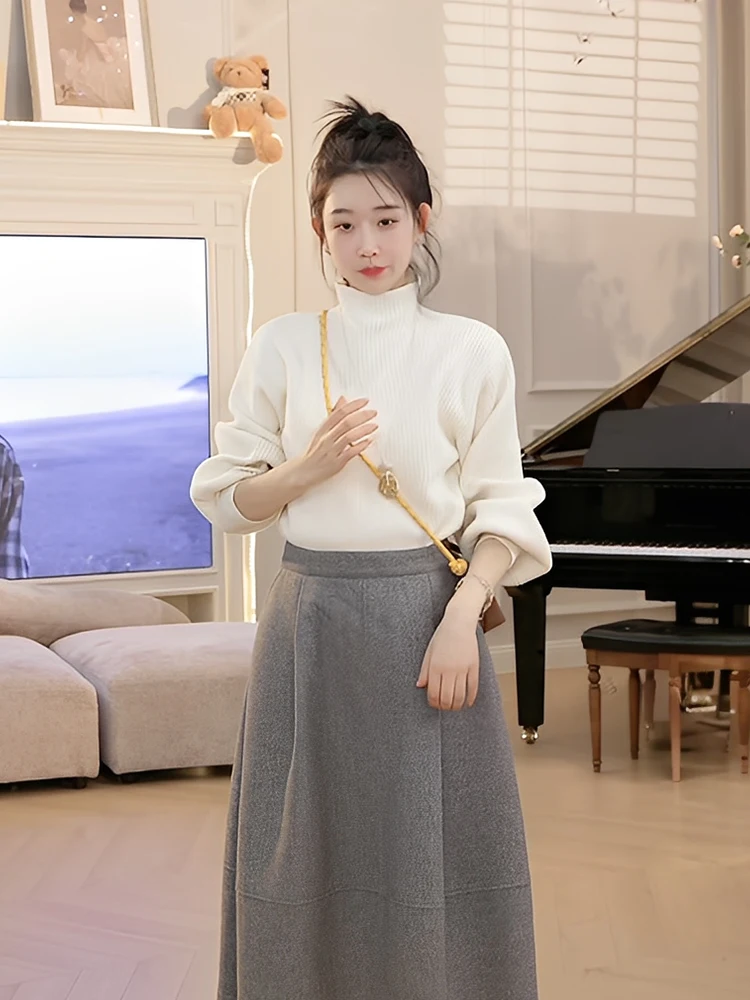 

OUDOEE Lazy Sle: Свободный вязаный свитер оверсайз с высоким воротником для женщин, осенне-зимний, для повседневной носки, модный