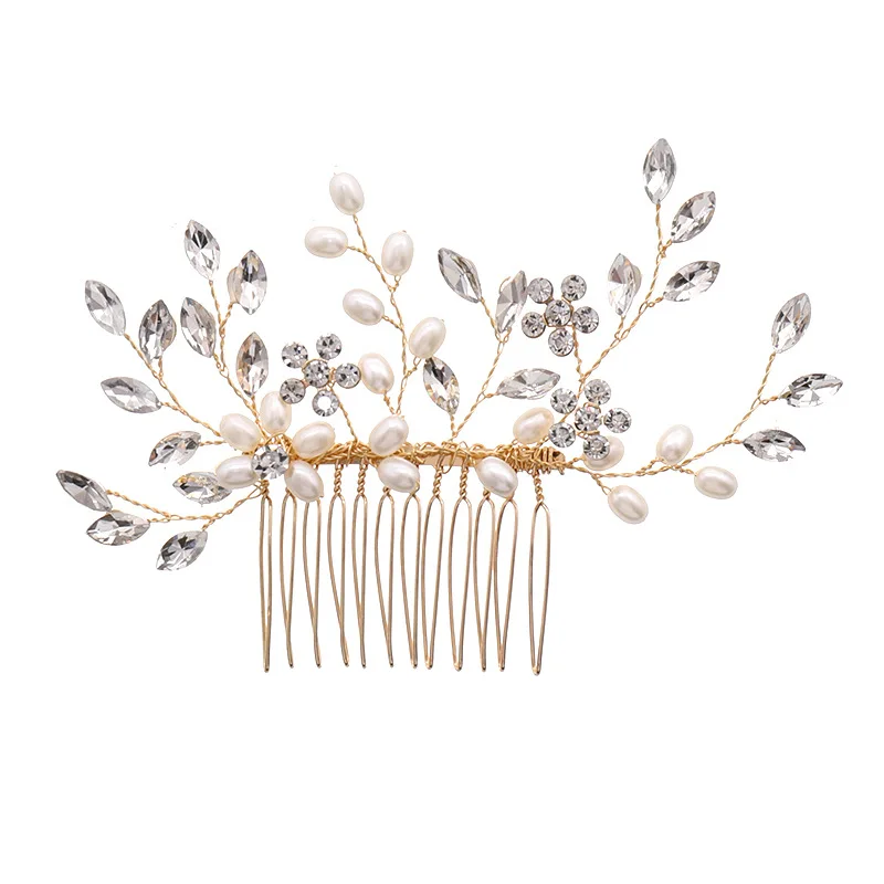 Bridal Pearl Hair Comb Headdress Hand-woven Crystal Insert Hair Accessories