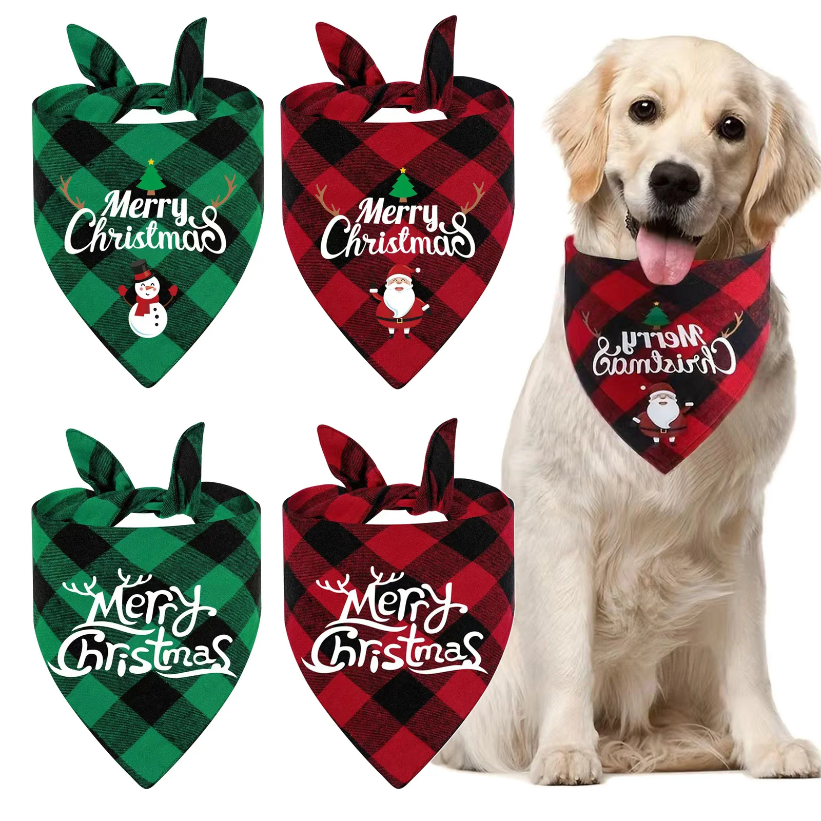 2PCS Pet Triangle Scarf for Large Dogs Christmas Party Bandanas Dog Drool Bib Adjustable Pet Grooming Accessories Supplies