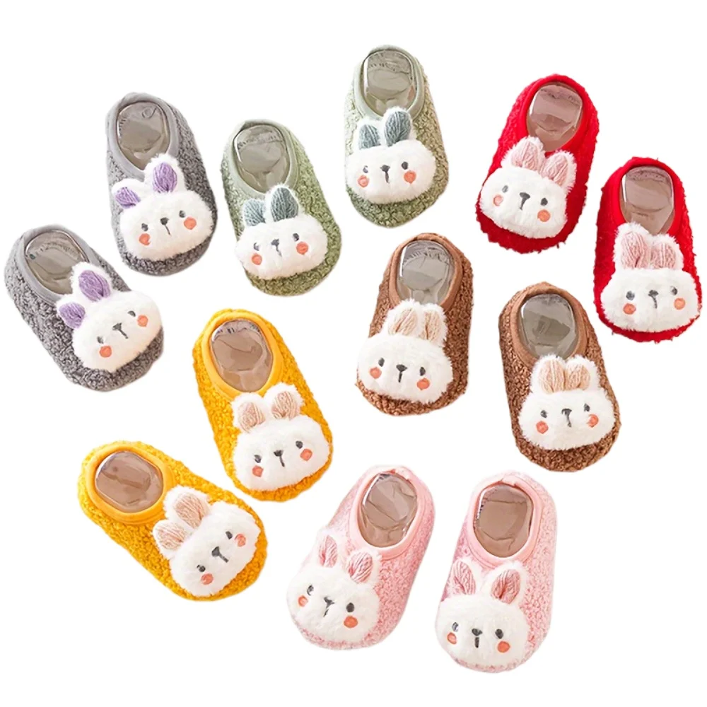 Adorable Baby Girls Animal Non Slip Sock Shoes,Plush Bunny Design,Thickened Baby Floor Socks,Suitable for Babies 0-24 Months