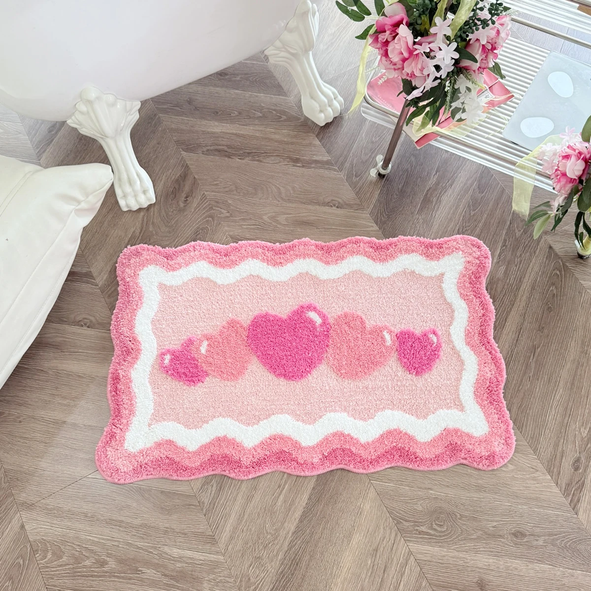 LAKEA 6-Design Wavy Tufted Rug, Starfish Sunflower Heart Lavender Accent Mat, Soft Non-Slip Backing for Bath&Bedroom Funky Color
