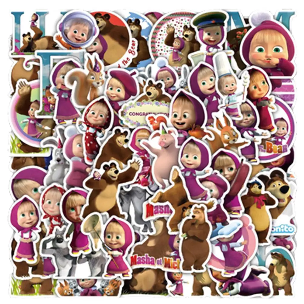 60Pcs Girls And Bear Stickers Cute Cartoon Character DIY Phone Case Suitcase Refrigerator Sticker Beautiful Ledger Decor Gift